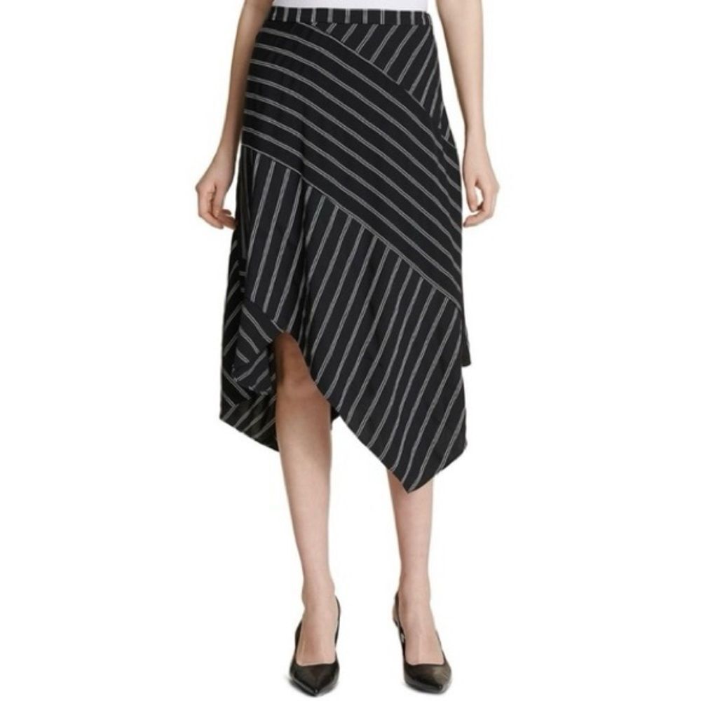 Calvin Klein Witchy Asymmetrical Diagonal Striped Black & White Skirt Size 12
